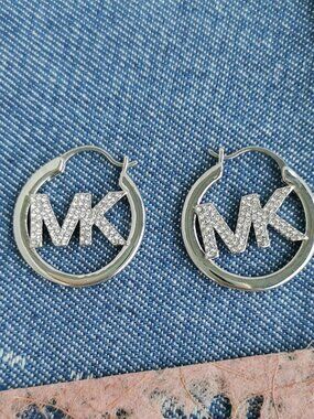 Michael Kors Pave Hollow Logo Hoop Earrings NEW